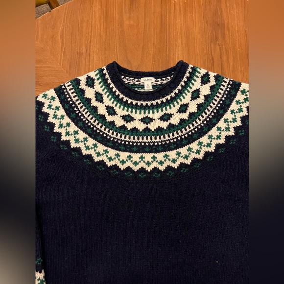 LL Bean Classic Ragg Sweater Fair Isle Pullover Navy Blue - Picture 4 of 8
